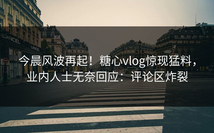 今晨风波再起！糖心vlog惊现猛料，业内人士无奈回应：评论区炸裂